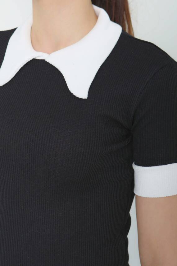 Yaka Garnili Crop Siyah - 27139 - 7