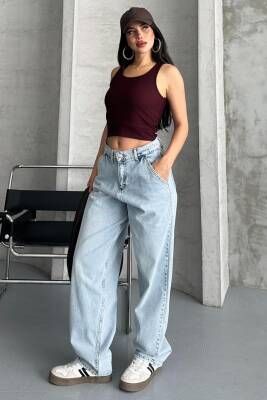 Yan Cepli Baggy Pantolon Buz Mavi - 27359 - 1