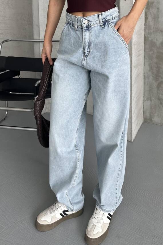 Yan Cepli Baggy Pantolon Buz Mavi - 27359 - 2