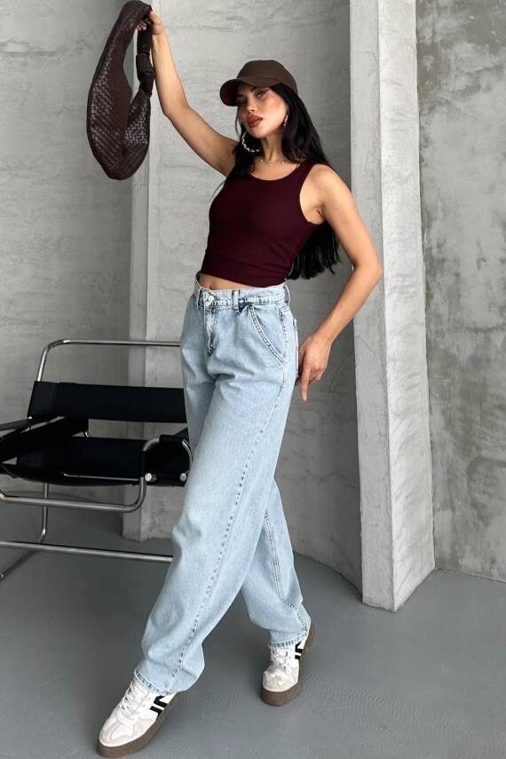 Yan Cepli Baggy Pantolon Buz Mavi - 27359 - 3