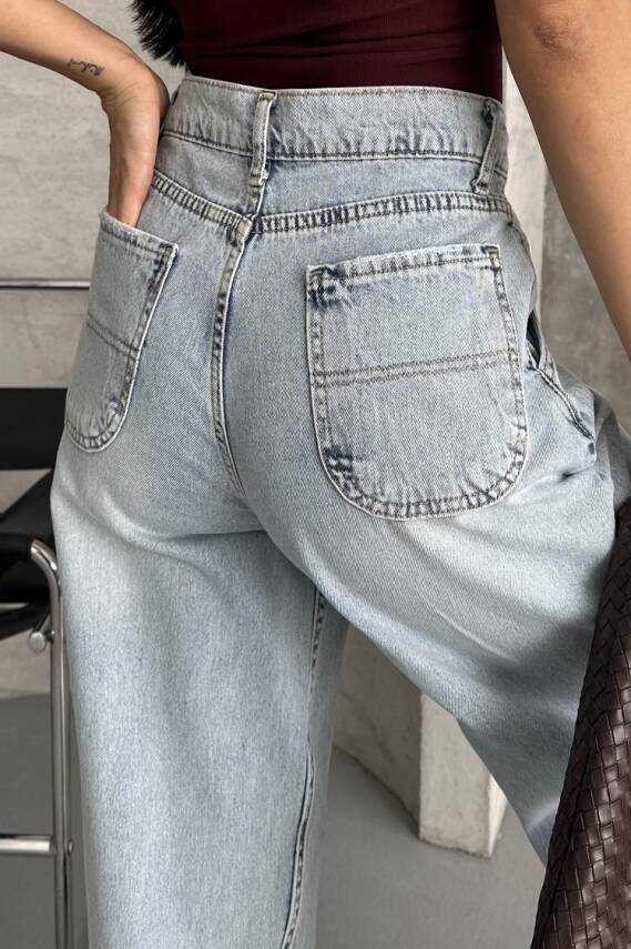 Yan Cepli Baggy Pantolon Buz Mavi - 27359 - 5