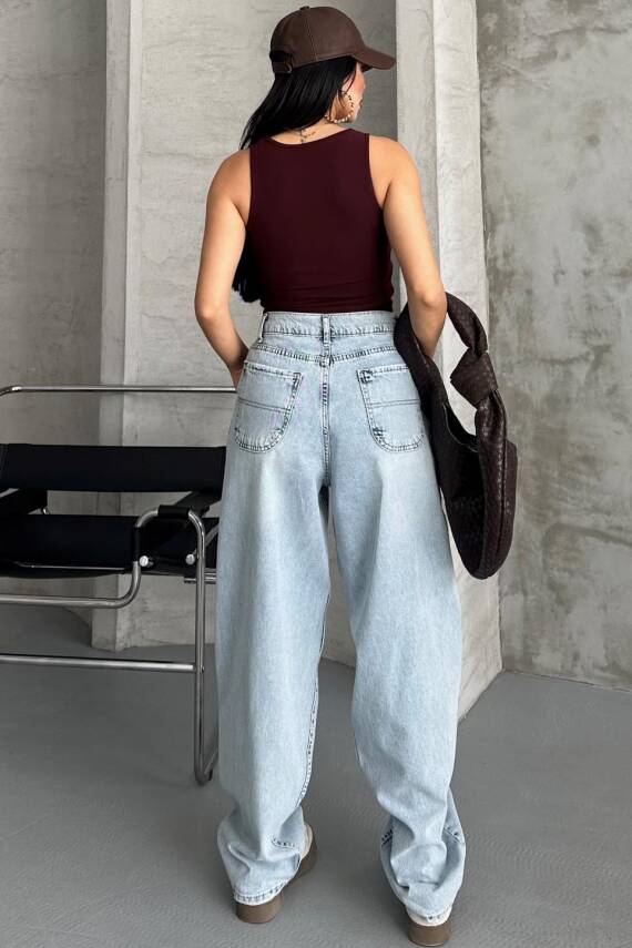 Yan Cepli Baggy Pantolon Buz Mavi - 27359 - 6