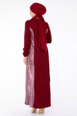 Yanı Simli Fitilli Elbise Bordo - 25628 - 4