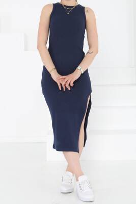 Yırtmaçlı Elbise Lacivert - 27234 - 3
