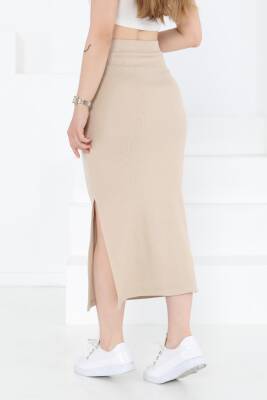 Yırtmaçlı Etek Bej - 27233 - 4