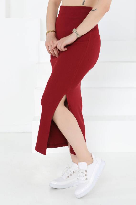 Yırtmaçlı Etek Bordo - 27233 - 1