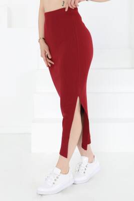 Yırtmaçlı Etek Bordo - 27233 - 3