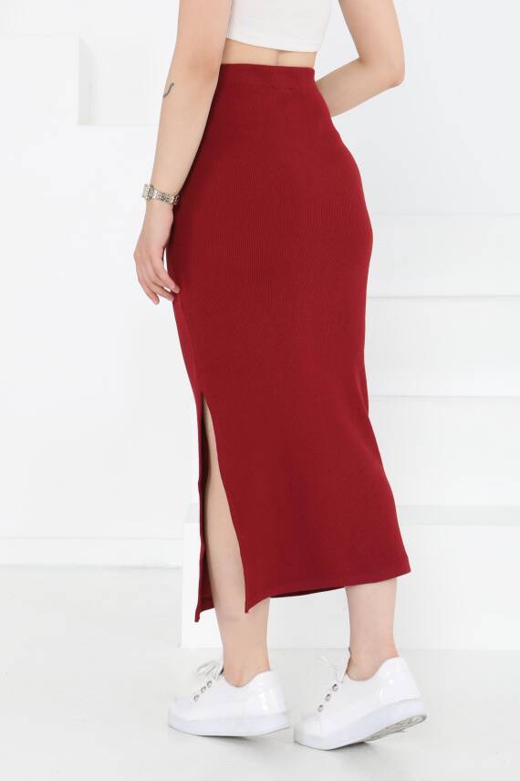 Yırtmaçlı Etek Bordo - 27233 - 4