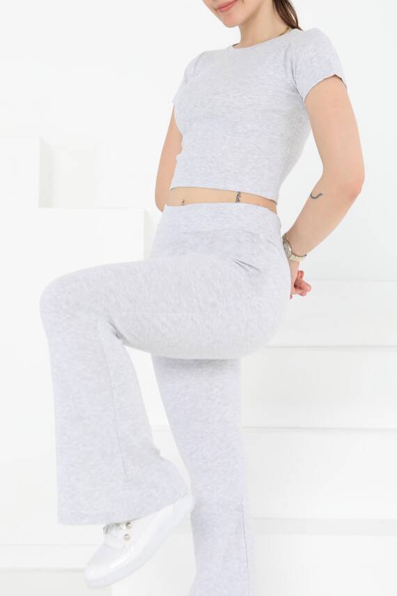 Yüksek Bel Crop İkili Takım Gri - 27229 - 2