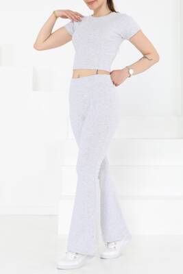 Yüksek Bel Crop İkili Takım Gri - 27229 - 3