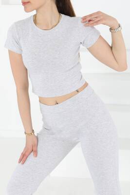 Yüksek Bel Crop İkili Takım Gri - 27229 - 4