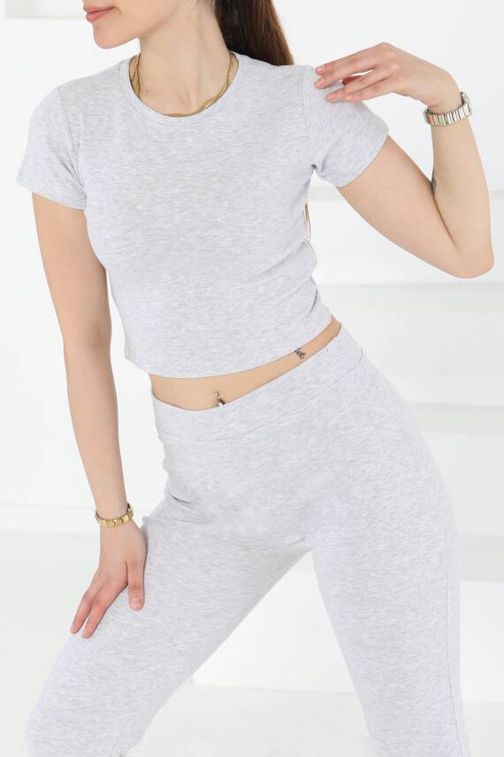 Yüksek Bel Crop İkili Takım Gri - 27229 - 4